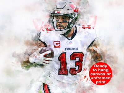 Mike Evans watercolor, Tampa Buccaneers  wall art, Tampa Buccaneers Mike Evans poster on Canvas,  Mike Evans
