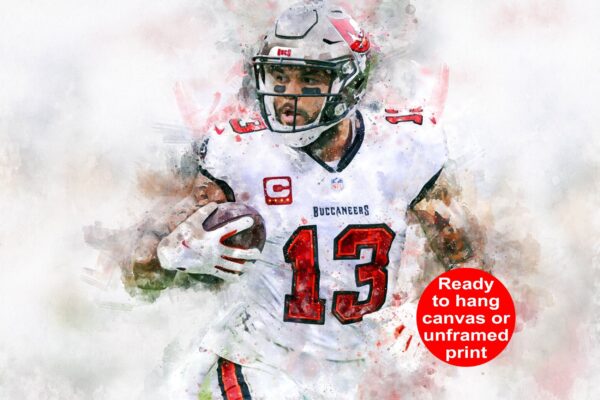 Mike Evans watercolor, Tampa Buccaneers  wall art, Tampa Buccaneers Mike Evans poster on Canvas,  Mike Evans
