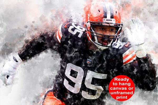 Myles Garrett watercolor, Cleveland Browns wall art, Cleveland Browns Myles Garrett Poster. Canvas, Myles Garrett Cleveland Browns wall art