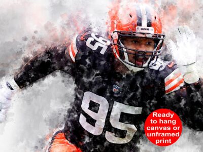 Myles Garrett watercolor, Cleveland Browns wall art, Cleveland Browns Myles Garrett Poster. Canvas, Myles Garrett Cleveland Browns wall art