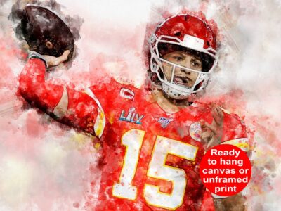 Patrick Mahomes watercolor, Kansas City Chiefs wall art, Chiefs Super Bowl Championship winner Canvas, Patrick Mahomes Kansas City art wall