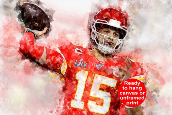 Patrick Mahomes watercolor, Kansas City Chiefs wall art, Chiefs Super Bowl Championship winner Canvas, Patrick Mahomes Kansas City art wall