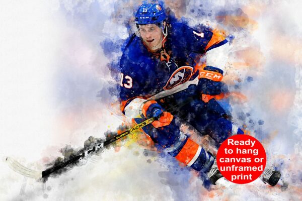 Mathew Barzal watercolor, New York Islanders wall art, Islanders Stanley Cup, Mathew Barzal Poster, New York Islanders hockey art wall