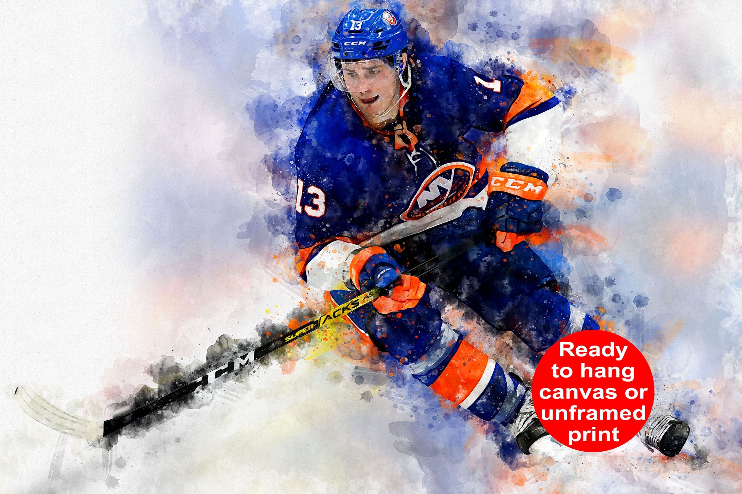 Mathew Barzal watercolor, New York Islanders wall art, Islanders Stanley Cup, Mathew Barzal Poster, New York Islanders hockey art wall