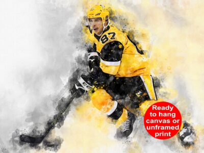 Sidney Crosby watercolor, Pittsburgh Penguins wall art, Penguins Stanley Cup winner Canvas watercolor, Sidney Crosby hockey art wall