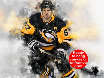 Sidney Crosby watercolor, Pittsburgh Penguins wall art, Penguins Stanley Cup winner Canvas watercolor, Sidney Crosby hockey art wall