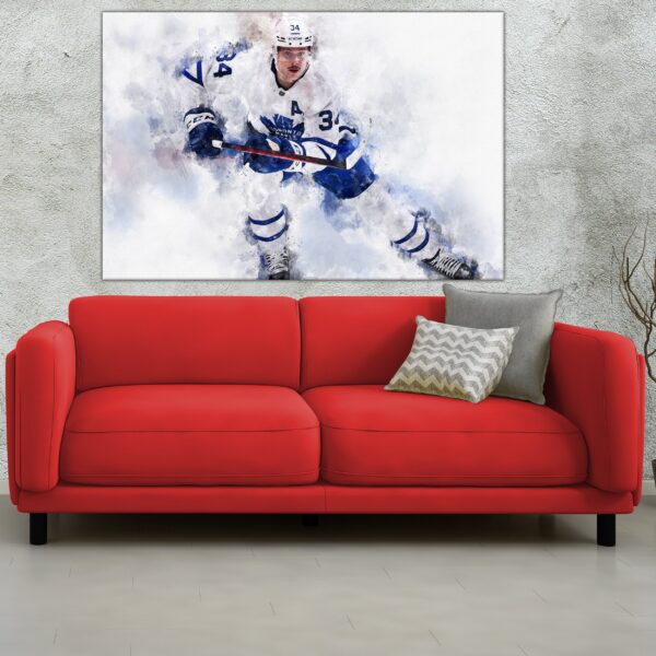Auston Matthews watercolor, Toronto Maple Leafs wall art,Maple Leafs Stanley Cup, Auston Matthews Poster, Maple Leafs hockey art wall - Image 3