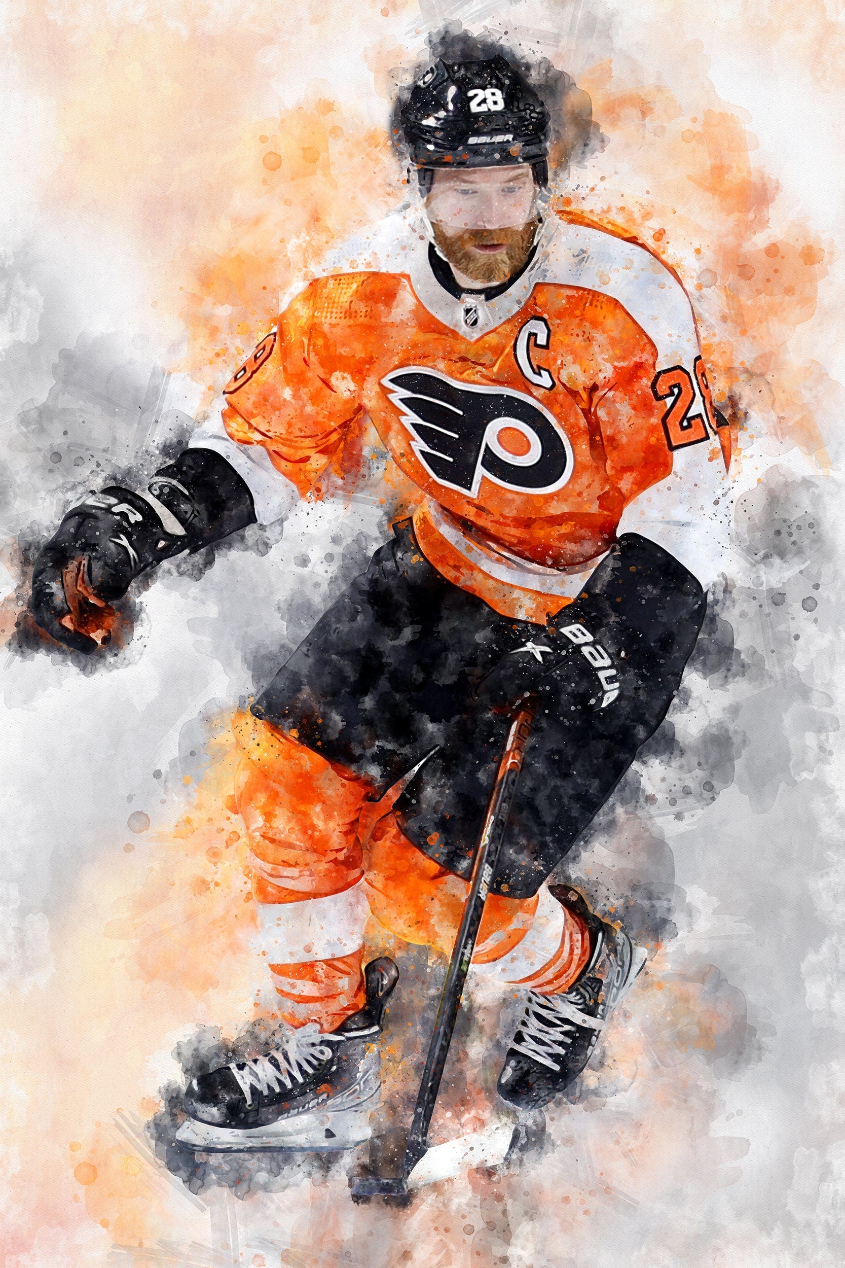 Claude Giroux watercolor, Philadelphia Flyers wall art, Philadelphia Flyers Stanley Cup, Claude Giroux Poster, Flyers hockey art wall - Image 2