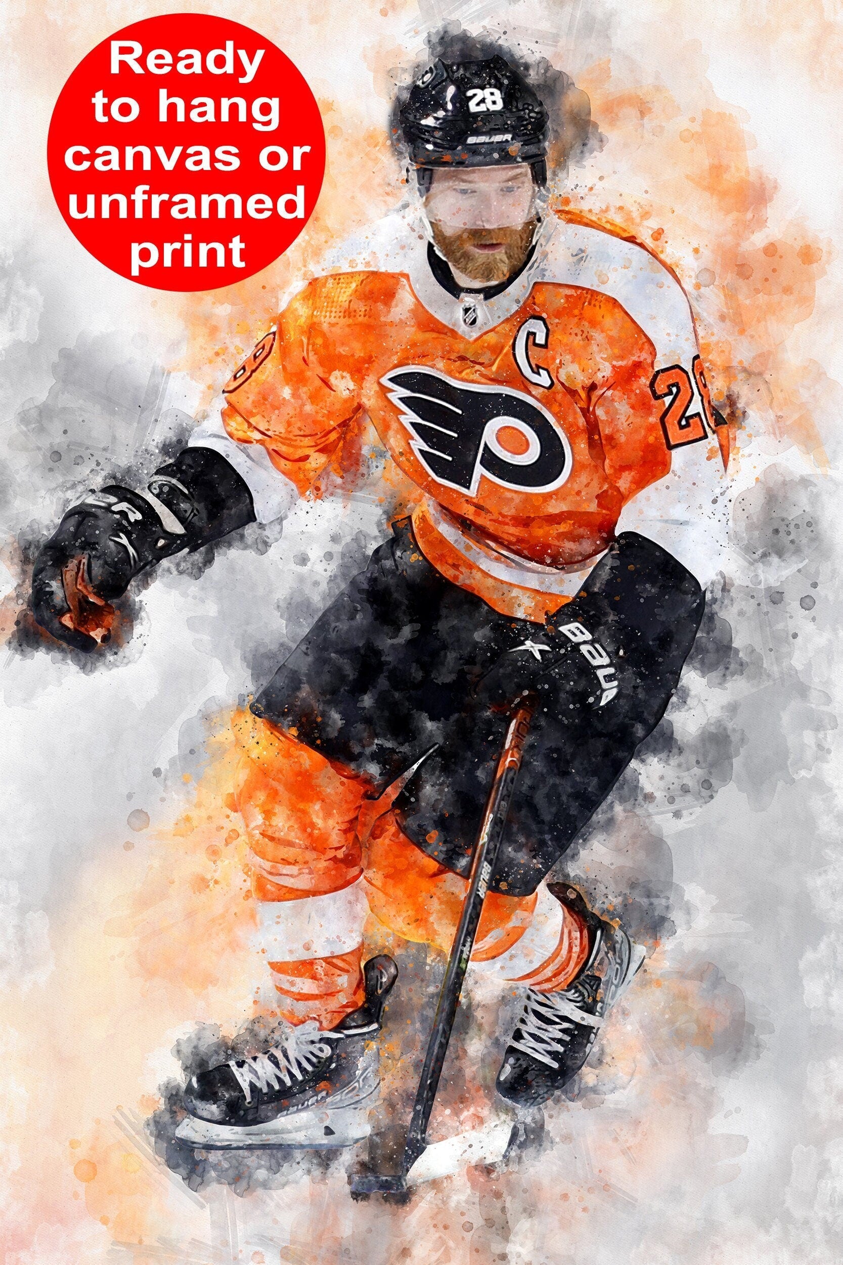 Claude Giroux watercolor, Philadelphia Flyers wall art, Philadelphia Flyers Stanley Cup, Claude Giroux Poster, Flyers hockey art wall