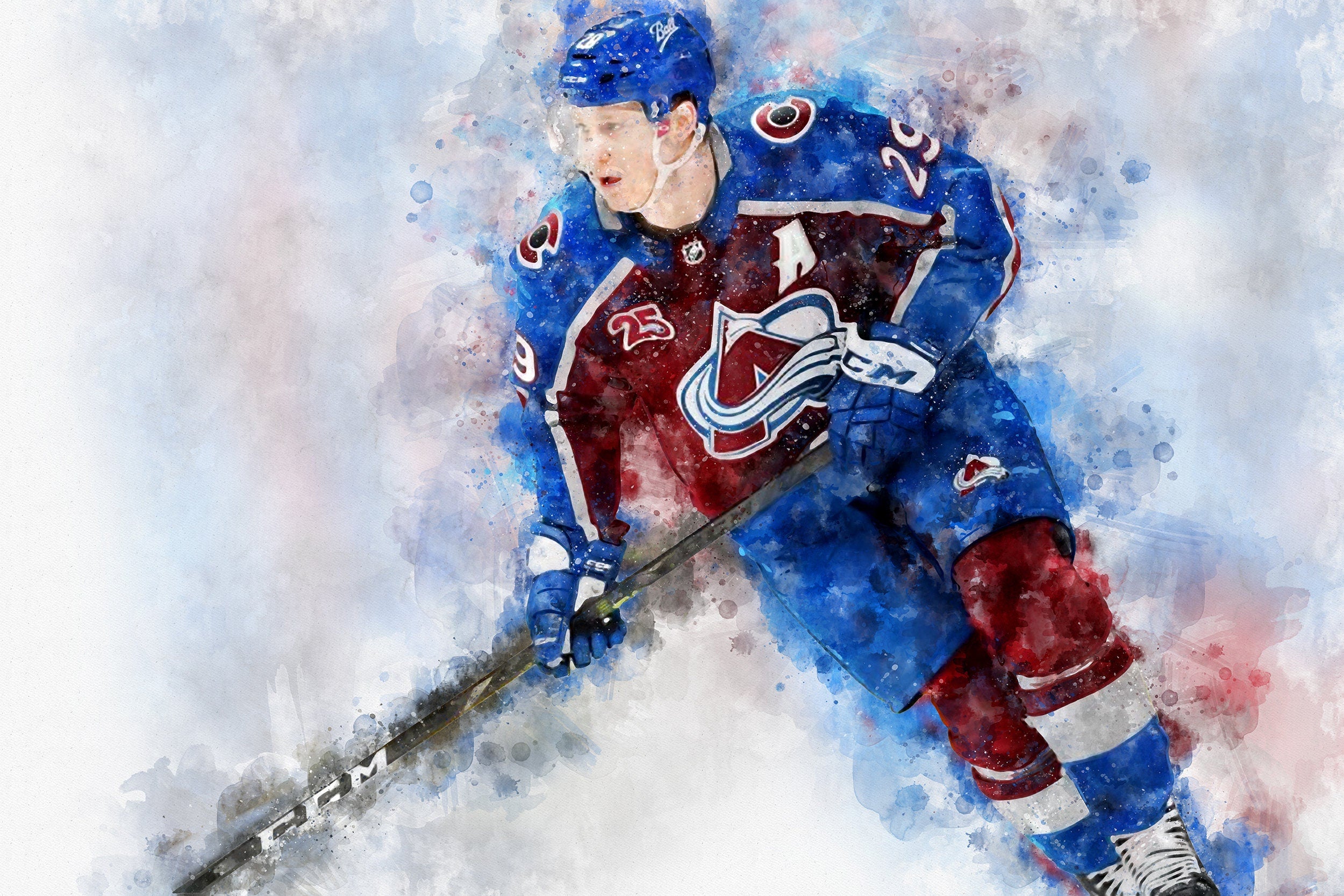 Nathan MacKinnon watercolor, Colorado Avalanche wall art, Avalanche Stanley Cup, Nathan Mackinnon Poster, Colorado Avalanche hockey art wall - Image 2