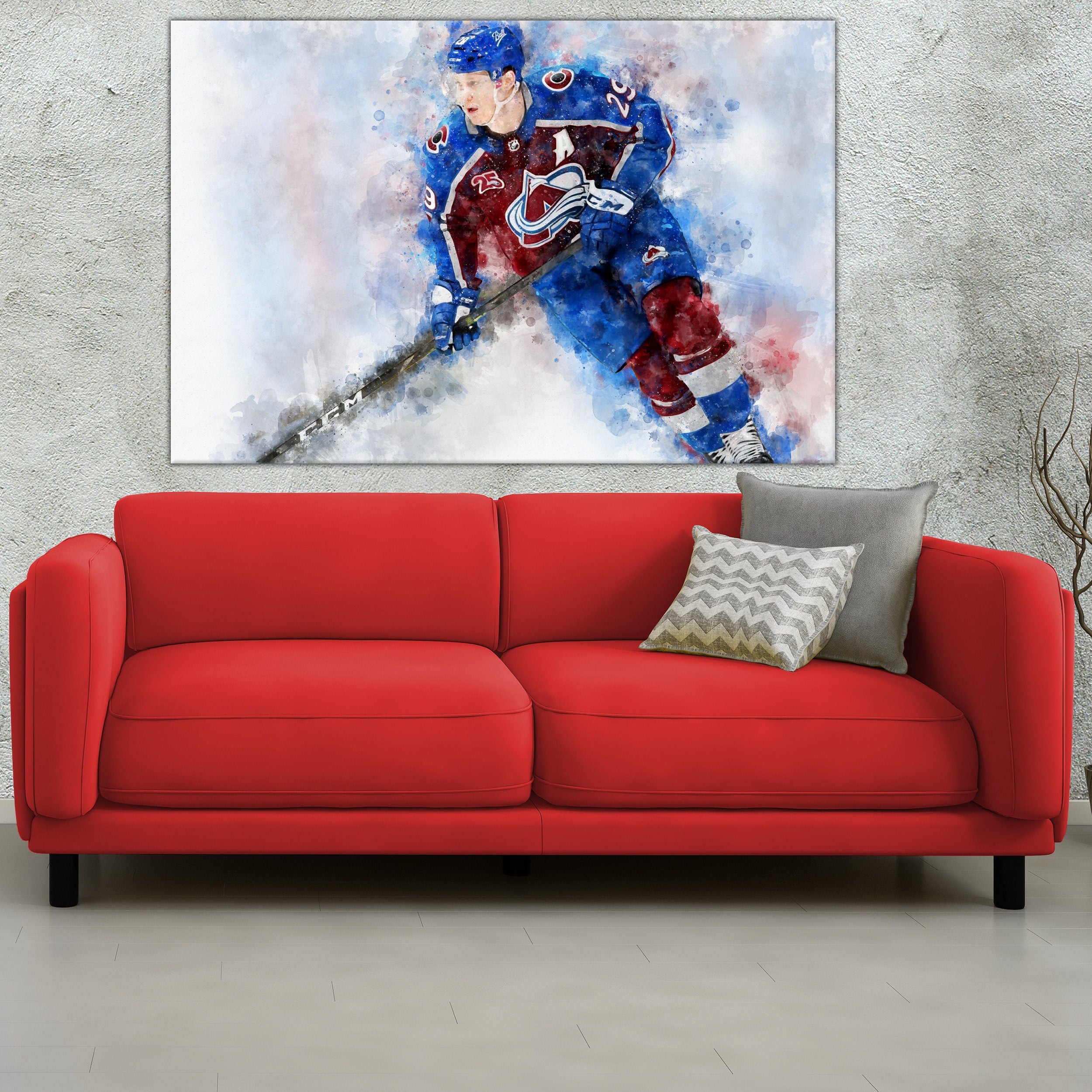 Nathan MacKinnon watercolor, Colorado Avalanche wall art, Avalanche Stanley Cup, Nathan Mackinnon Poster, Colorado Avalanche hockey art wall - Image 3