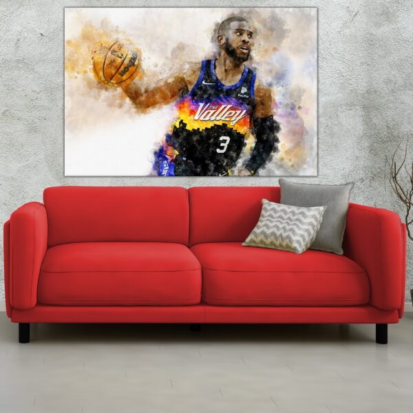 Chris Paul watercolor, Phoenix Suns wall art, Phoenix Suns NBA Championship winner Canvas, Chris Paul Phoenix Suns art wall - Image 3