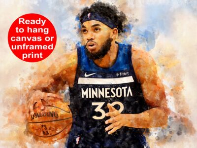 Karl Anthony-Towns watercolor, Timberwolves wall art, Timberwolves NBA Championship winner Canvas, Karl Anthony-Towns Timberwolves art wall