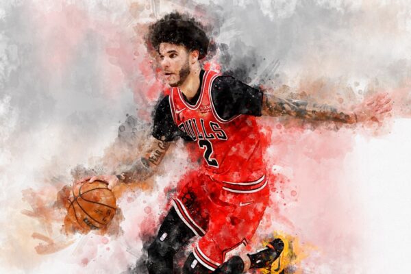 Lonzo Ball watercolor, Chicago Bulls wall art, Chicago Bulls NBA Championship winner Canvas, Lonzo Ball Chicago Bulls art wall - Image 2