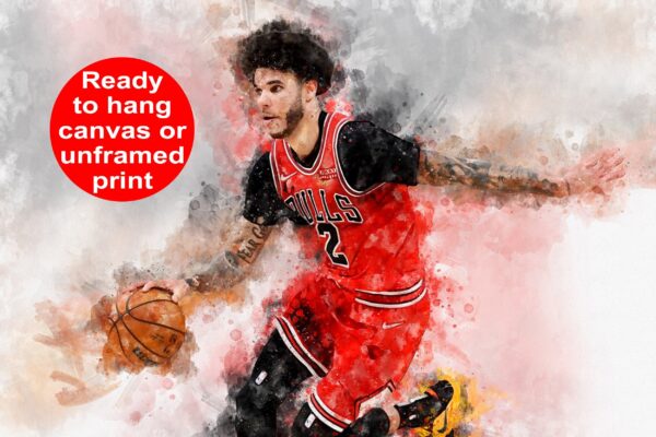 Lonzo Ball watercolor, Chicago Bulls wall art, Chicago Bulls NBA Championship winner Canvas, Lonzo Ball Chicago Bulls art wall