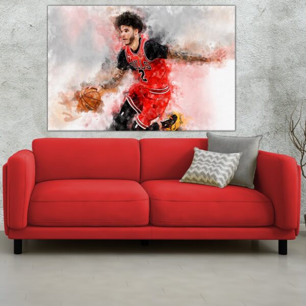 Lonzo Ball watercolor, Chicago Bulls wall art, Chicago Bulls NBA Championship winner Canvas, Lonzo Ball Chicago Bulls art wall - Image 3