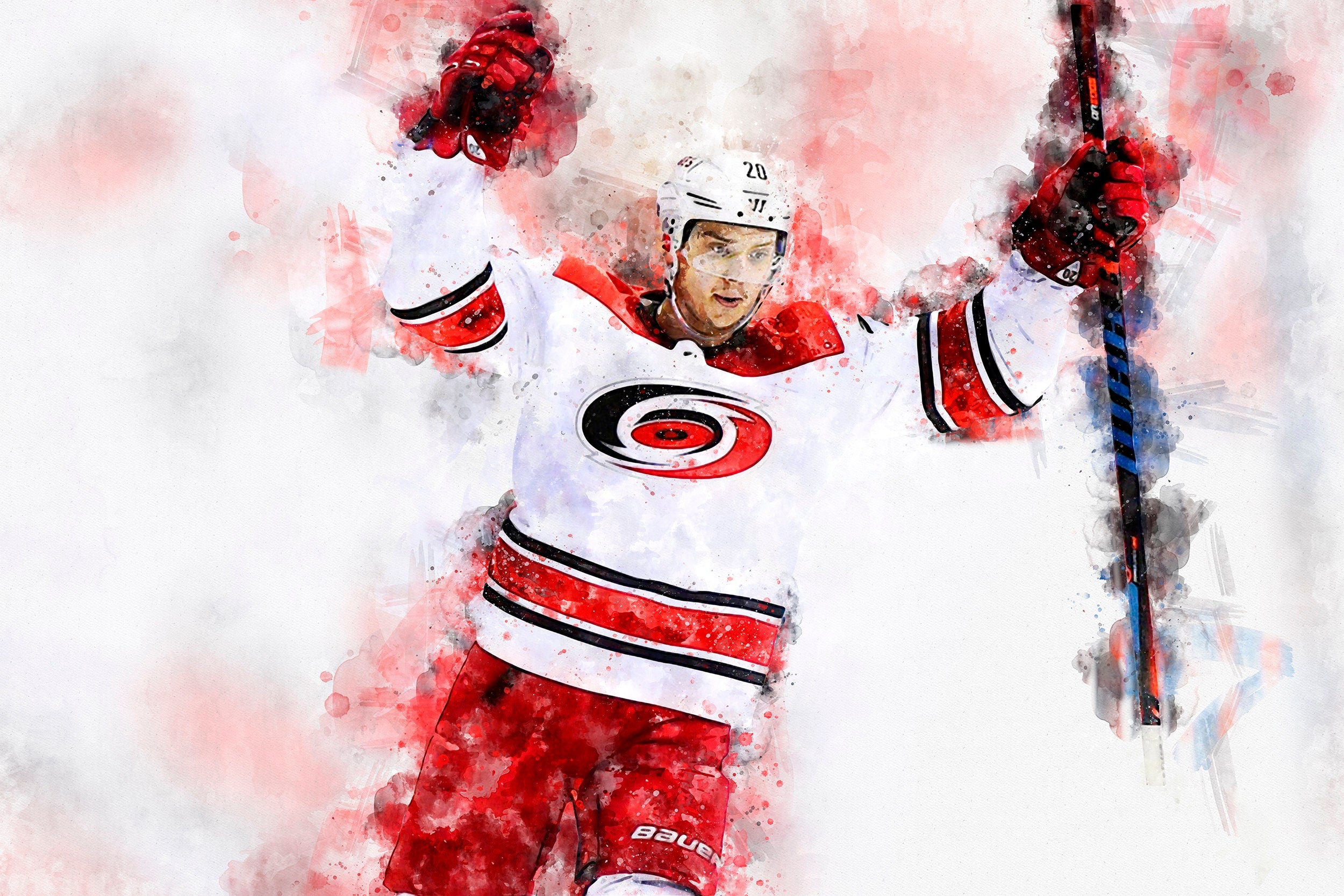 Sebastian Aho watercolor, Carolina Hurricanes wall art, Hurricanes Stanley Cup, Sebastian Aho Poster, Carolina Hurricanes hockey art wall - Image 2