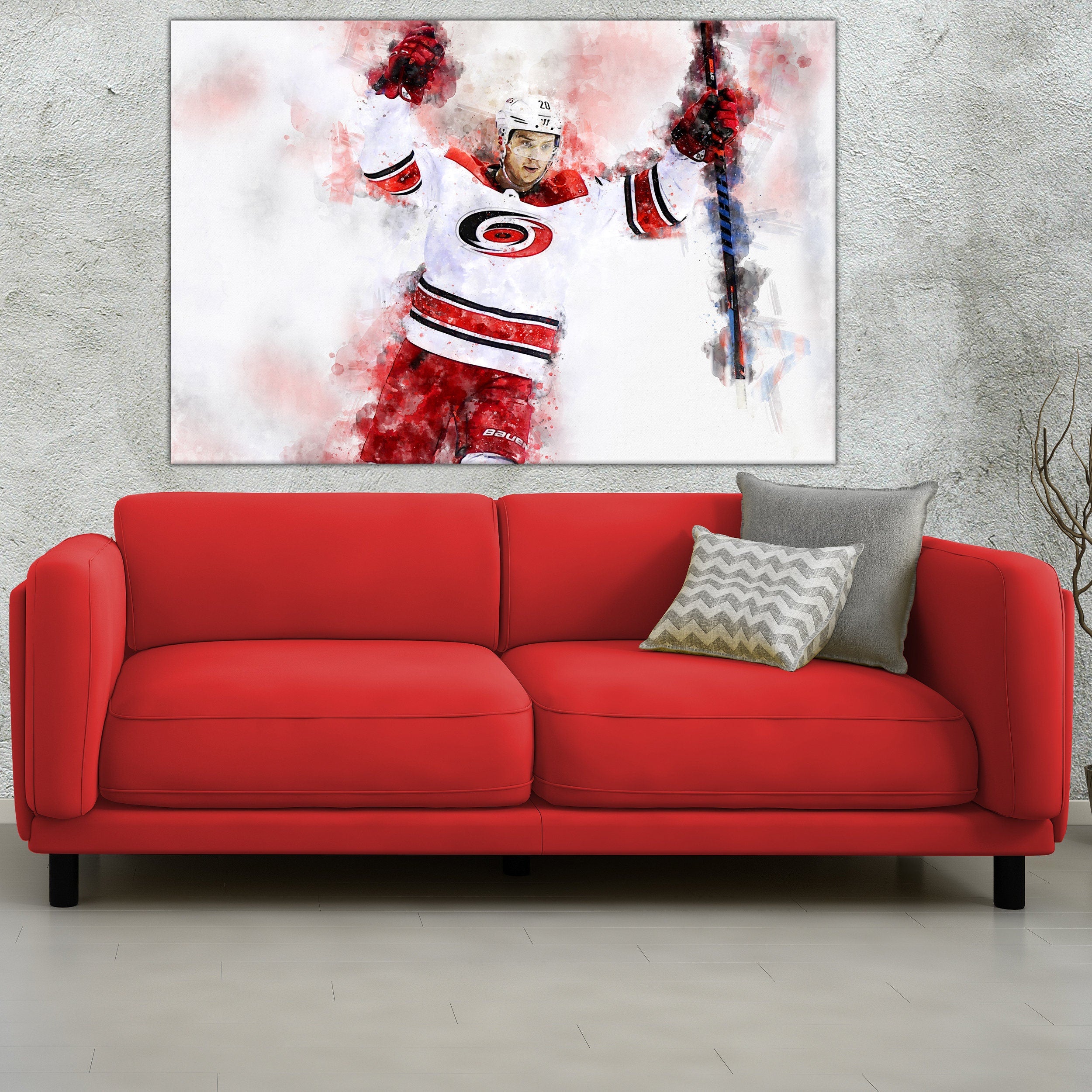 Sebastian Aho watercolor, Carolina Hurricanes wall art, Hurricanes Stanley Cup, Sebastian Aho Poster, Carolina Hurricanes hockey art wall - Image 3