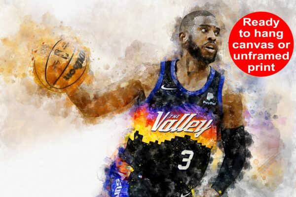 Chris Paul watercolor, Phoenix Suns wall art, Phoenix Suns NBA Championship winner Canvas, Chris Paul Phoenix Suns art wall