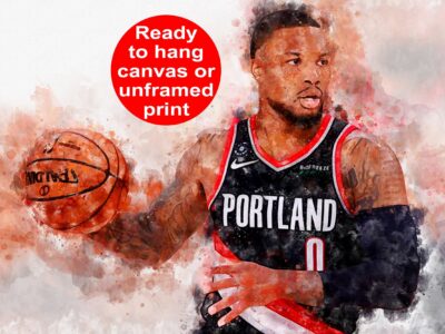 Damian Lillard watercolor, Trail Blazers wall art, Trail Blazers NBA Championship winner Canvas, Damian Lillard Trail Blazers art wall