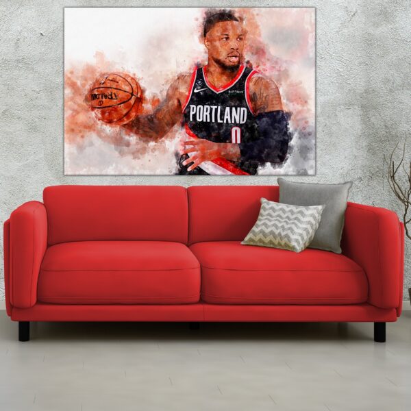 Damian Lillard watercolor, Trail Blazers wall art, Trail Blazers NBA Championship winner Canvas, Damian Lillard Trail Blazers art wall - Image 3