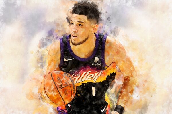 Devin Booker watercolor, Phoenix Suns wall art, Phoenix Suns NBA Championship winner Canvas, Devin Booker Phoenix Suns art wall - Image 2