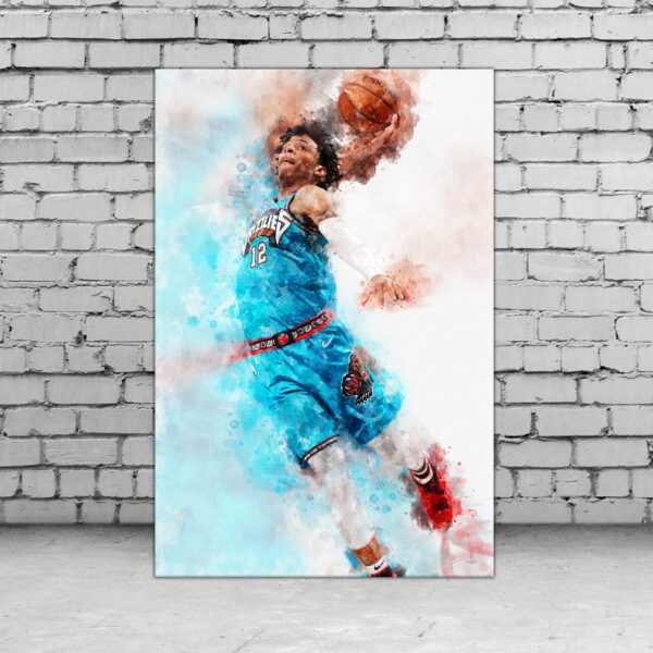 Ja Morant watercolor, Memphis Grizzlies wall art, Memphis Grizzlies NBA Championship winner Canvas, Ja Morant Grizzlies art wall - Image 3