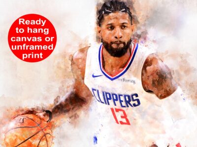 Paul George watercolor, L.A. Clippers wall art, L.A. Clippers NBA Championship winner Canvas, Paul George Los Angeles Clippers art wall