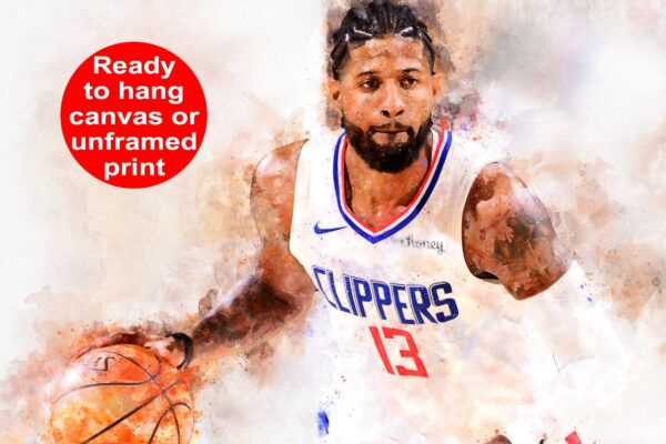 Paul George watercolor, L.A. Clippers wall art, L.A. Clippers NBA Championship winner Canvas, Paul George Los Angeles Clippers art wall
