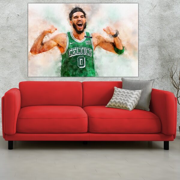 Jayson Tatum watercolor, Boston Celtics wall art, Boston Celtics NBA Championship winner Canvas, Jayson Tatum Boston Celtics art wall - Image 3