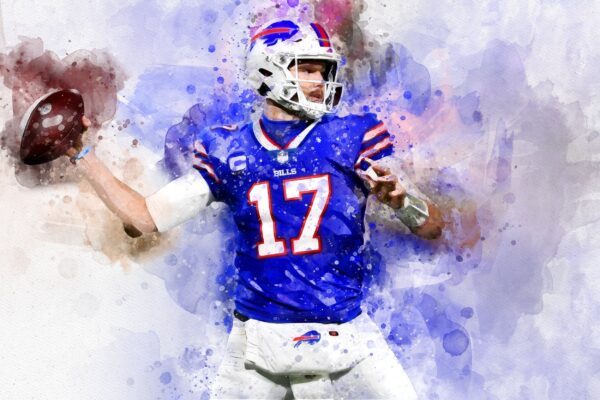 Josh Allen watercolor, Buffalo Bills wall art, Buffalo Bills Josh Allen Poster. Canvas,  Josh Allen Buffalo Bills wall art - Image 2