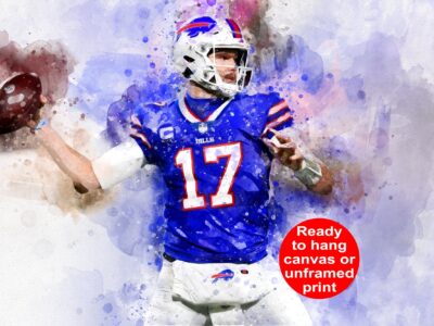 Josh Allen watercolor, Buffalo Bills wall art, Buffalo Bills Josh Allen Poster. Canvas,  Josh Allen Buffalo Bills wall art