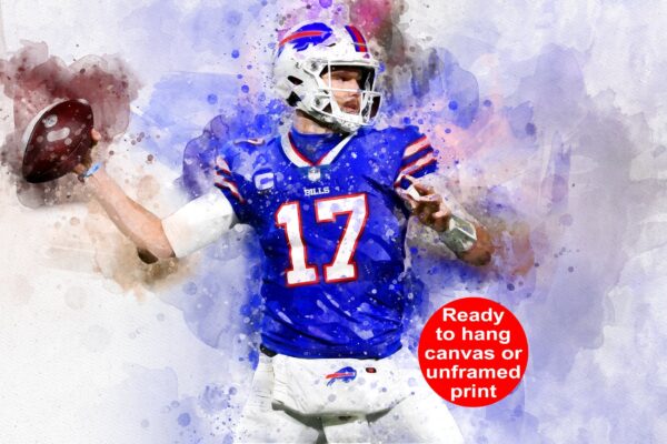 Josh Allen watercolor, Buffalo Bills wall art, Buffalo Bills Josh Allen Poster. Canvas,  Josh Allen Buffalo Bills wall art