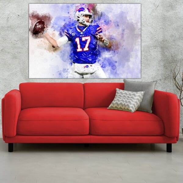 Josh Allen watercolor, Buffalo Bills wall art, Buffalo Bills Josh Allen Poster. Canvas,  Josh Allen Buffalo Bills wall art - Image 3