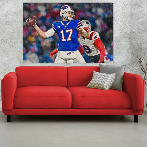 Josh Allen watercolor, Buffalo Bills wall art, Buffalo Bills Josh Allen Poster. Canvas,  Josh Allen Buffalo Bills wall art - Image 2