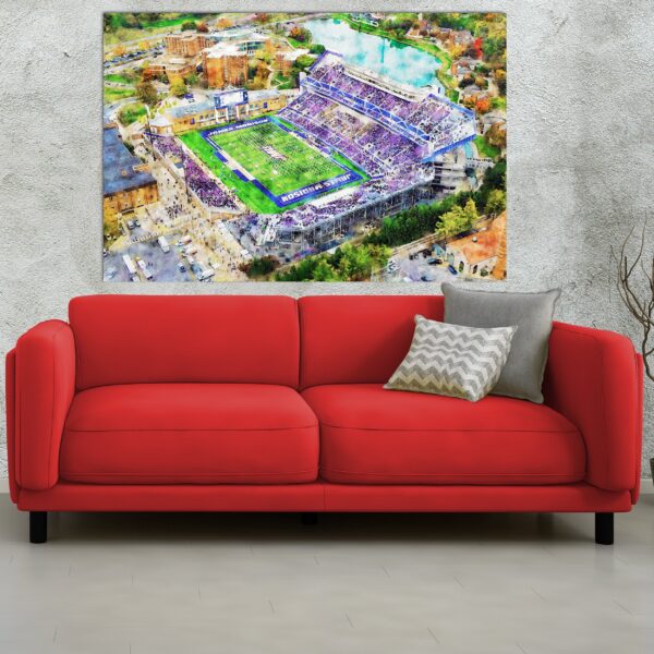 Canvas-Print of James Madison Dukes,  Bridgeforth Stadium, Watercolor Digital Sketch Print Canvas Print, JMU football. Harrisonburg Virginia - Image 2