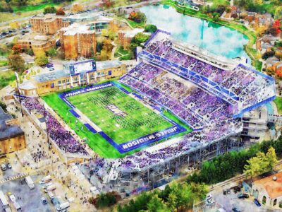 Canvas-Print of James Madison Dukes,  Bridgeforth Stadium, Watercolor Digital Sketch Print Canvas Print, JMU football. Harrisonburg Virginia