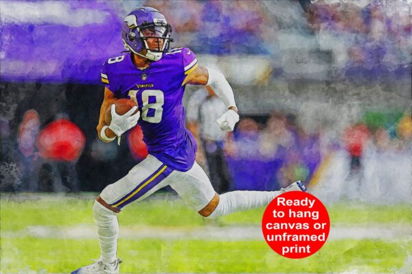Justin Jefferson watercolor, Minnesota Vikings wall art, Minnesota Vikings , Justin Jefferson  Poster. Canvas, Justin Jefferson  Vikings