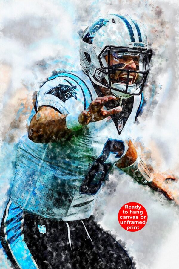 NEW Baker Mayfield watercolor, Carolina Panthers wall art, Carolina Panthers Football Canvas, Baker Mayfield Carolina wall art - Image 3
