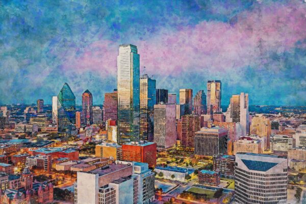 Dallas skyline watercolor, TX canvas watercolor, Dallas watercolor,Texas, City skyline,  Dallas Texas wall art, Canvas gifts, art