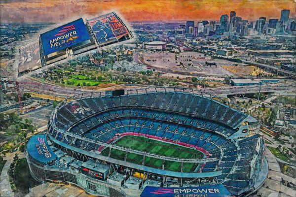 Canvas-Print of Denver Broncos Stadium, Empower Field, Watercolor Digital Sketch Print Canvas Print,  football. Denver Broncos Football, Pro - Image 3