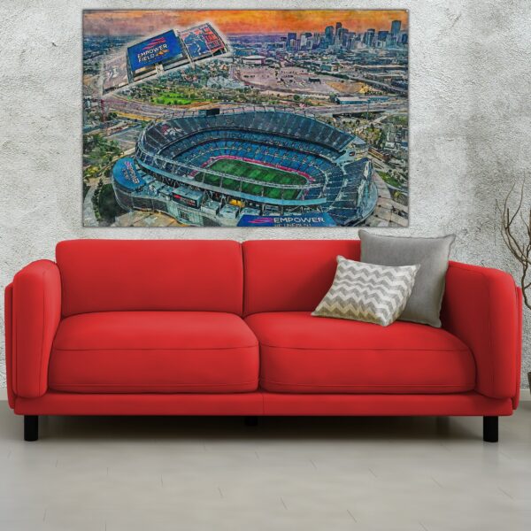 Canvas-Print of Denver Broncos Stadium, Empower Field, Watercolor Digital Sketch Print Canvas Print,  football. Denver Broncos Football, Pro - Image 2
