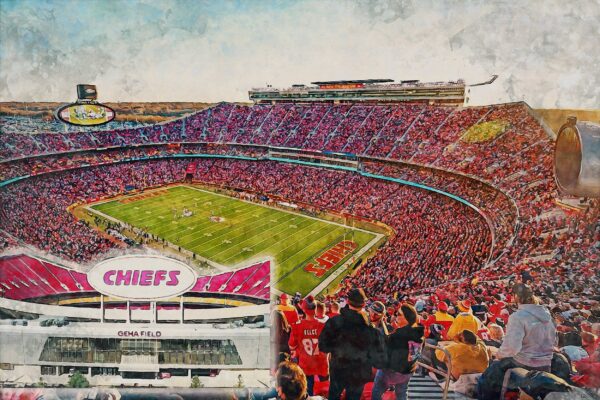 Canvas-Print of Arrowhead Stadium, Watercolor Digital Sketch Print Canvas Print,  Football, Kansas City Chiefs, Kansas City Missouri, Pro - Image 3