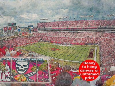 Canvas-Print of Raymond James Stadium, Watercolor Digital Sketch Print Canvas Print, Tampa Florida, Tampa Bay Buccaneers