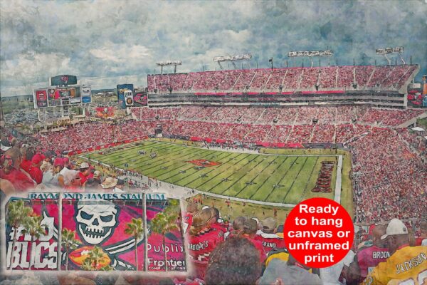 Canvas-Print of Raymond James Stadium, Watercolor Digital Sketch Print Canvas Print, Tampa Florida, Tampa Bay Buccaneers