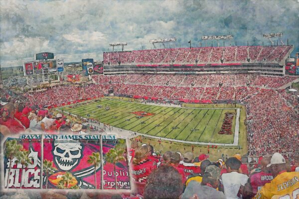 Canvas-Print of Raymond James Stadium, Watercolor Digital Sketch Print Canvas Print, Tampa Florida, Tampa Bay Buccaneers - Image 3