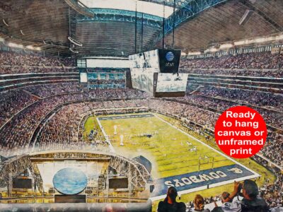 Canvas-Print of AT&T Stadium, Watercolor Digital Sketch Print Canvas Print,  Football, Dallas Cowboys, Dallas Texas, Pro