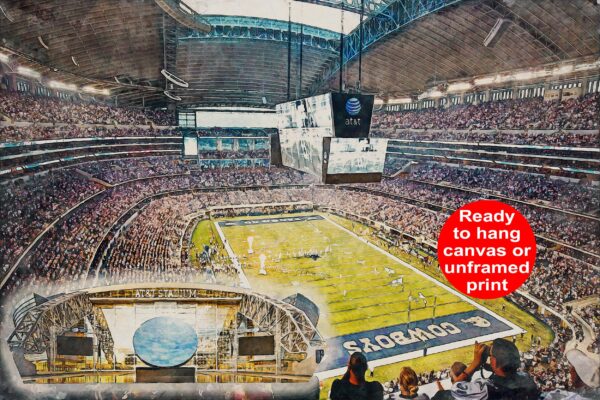 Canvas-Print of AT&T Stadium, Watercolor Digital Sketch Print Canvas Print,  Football, Dallas Cowboys, Dallas Texas, Pro