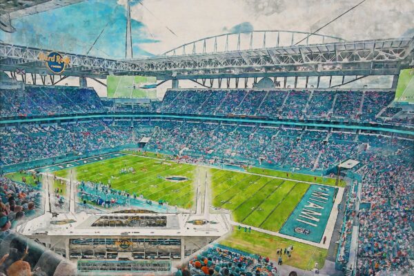 Canvas-Print of Hard Rock Stadium, Watercolor Digital Sketch Print Canvas Print,  Football, Miami Dolphins, Miami Florida - Image 2