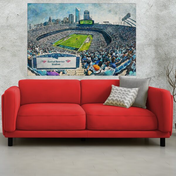 Canvas-Print of Bank of America Stadium, Watercolor Digital Sketch Print Canvas Print, Football, Carolina Panthers, Charlotte North Carolina, Pro - Image 2